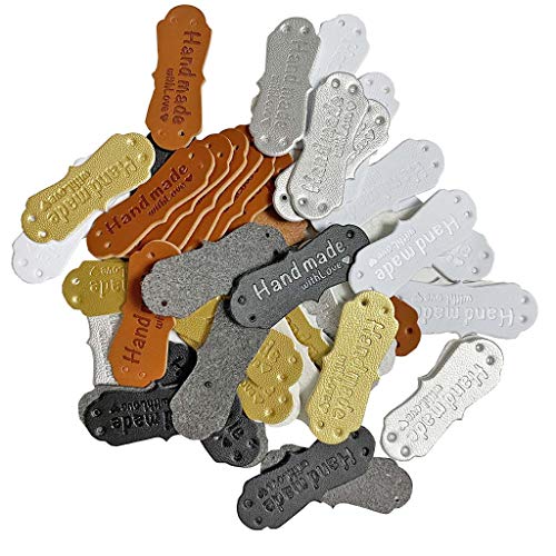 Juland Cuero de la PU etiqueta de la ropa hecha a mano en relieve etiqueta adorno punto DIY Accesorios para Jeans Bolsas Zapatos Sombrero - 50PCS 1.5x4cm