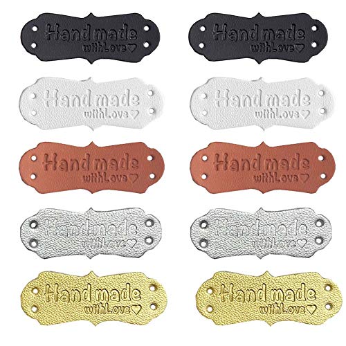 Juland Cuero de la PU etiqueta de la ropa hecha a mano en relieve etiqueta adorno punto DIY Accesorios para Jeans Bolsas Zapatos Sombrero - 50PCS 1.5x4cm