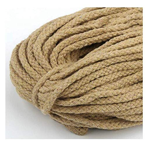 JUNICON Cuerda de algodón trenzado de 7 mm, cordón de macramé de 8 hilos, hilo de algodón natural para colgar en la pared, colgar plantas, envolver regalos, decoración de tapiz