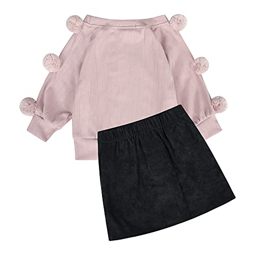 Jurebecia Conjuntos de top y falda Niña suéter Tejido de Manga Larga Conjunto de Trajes de Falda Niña Suéter Rosa 5-6 Años