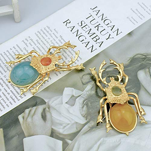 JWGD Escarabajo broches de Oro de Las Mujeres Accesorios Pernos de Metal del Insecto del Escarabajo Gran Broche Regalos joyería de Lujo de Resina broches de Moda (Metal Color : Gold A)