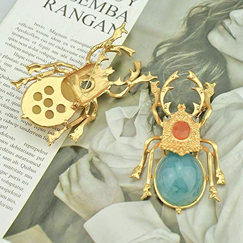 JWGD Escarabajo broches de Oro de Las Mujeres Accesorios Pernos de Metal del Insecto del Escarabajo Gran Broche Regalos joyería de Lujo de Resina broches de Moda (Metal Color : Gold A)