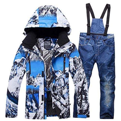JXS-Outdoor - Traje de esquí para Hombre, Ropa de Invierno, Traje de Nieve, Chaqueta de esquí Impermeable, Pantalones Cortavientos, Impermeable y cálido, Cowboy, XL