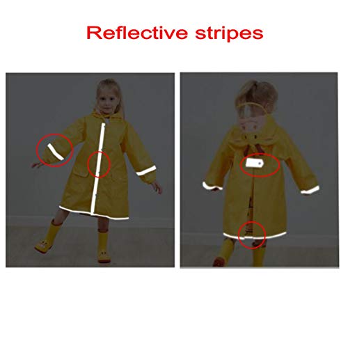 JZK Chubasquero impermeable poncho Impermeables chaquetas capa lluvia con mangas y capucha y rayas reflectantes para niños y niñas de 2-4 4-6 6-10 años (L, Rosa)