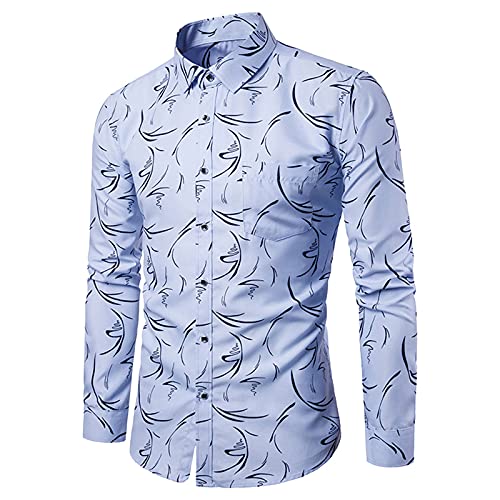 KAIXLIONLY Camisa para hombre de corte ajustado, para negocios, ocio, con botones, de manga larga, informal, con estampado, cuello Kent