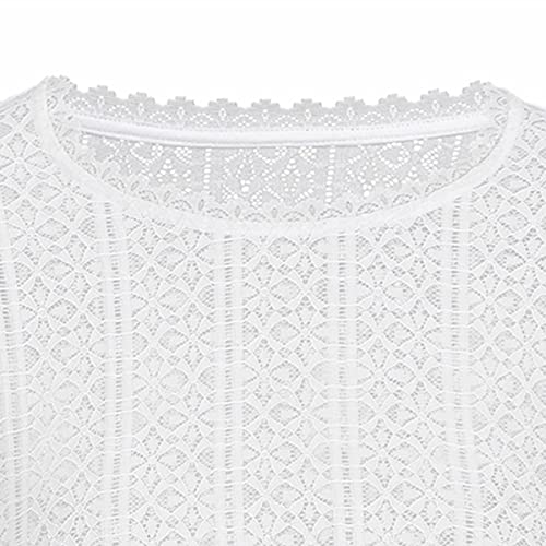 Kamellia Blusa para mujer tirolesa de encaje blanco, elegante blusa tirolesa con manga larga para Oktoberfest, cómoda, transparente, bien hecha, Blanco, 42