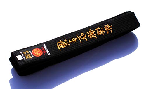 KAMIKAZE Cinturón negro bordado SHOTOKAN KARATE DO, algodón superior (6.5 / 320 cm)