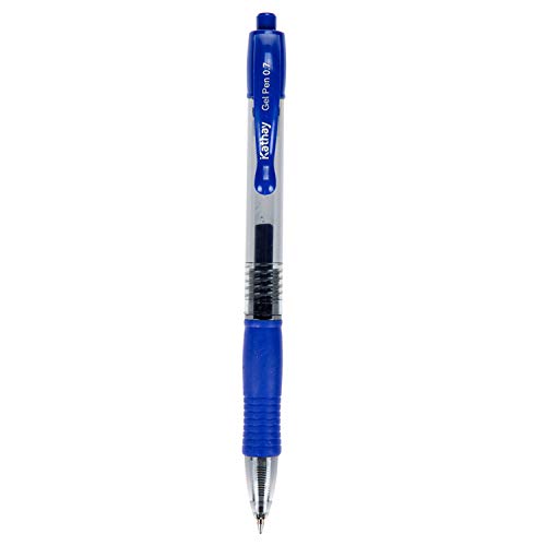 Kathay 86210599. Pack de 2 Bolígrafos de Gel, Color Azul y Negro, Punta 0,7, Cierre en Clic, Perfectos como Material Escolar
