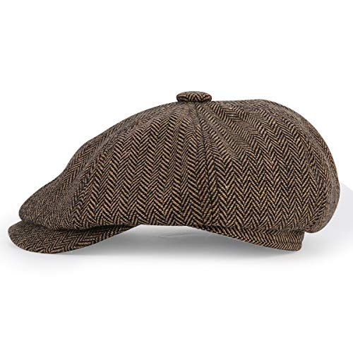 KeepSa Newsboy Casquillo Plano Sombreros Baker Boy Gorras - 8 Panel Peaky Herringbone Tweed Gatsby Hat Ivy Irish Cap para Hombres y Mujeres, Ajuste 56~62cm