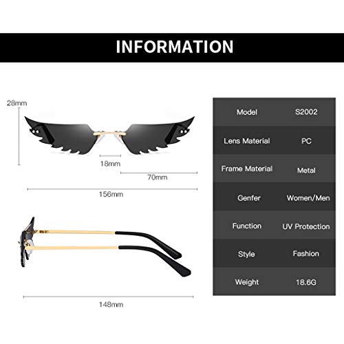 KEERADS- Gafas de sol para mujer, diseño de llamas creativas para mujeres, monturas de gafas de metal para hombres, gafas de sol vintage de estilo punk Negro
 Talla única