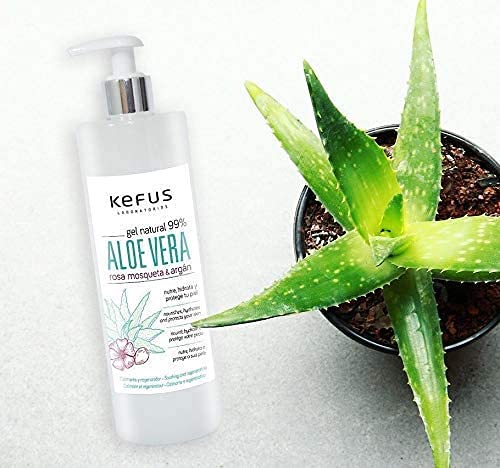 Kefus - Gel Aloe Vera y Aceites de Rosa Mosqueta y Argan, 500ml | Calmante, Regenerador e Hidrante Natural | Para después de la Depilación | Todos tipos de Piel