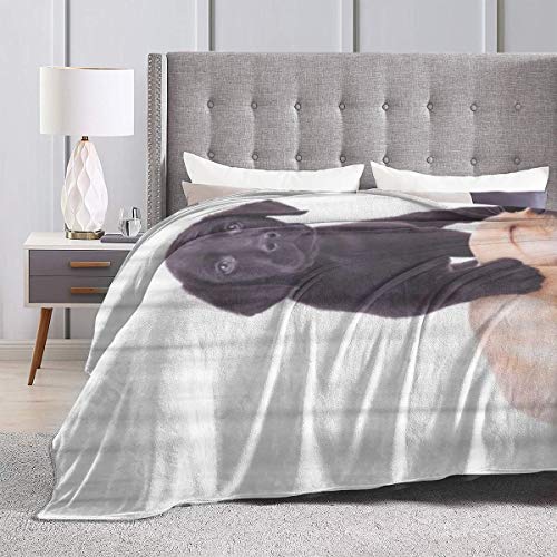 keiou Cómoda Manta de Franela Fina,Cachorro Labrador Negro de pie con la Pata en la Cabeza del Cachorro durmiendo,Manta de Aire Acondicionado 60"x80"