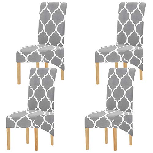KELUINA Tela de impresión Estiramiento XL Fundas para sillas de comedor, 2/4/6 piezas Funda elástica para silla grande para Decoración de fiesta de banquete de boda (Gris-01,4 Pack)