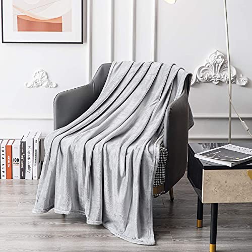KEPLIN Manta de franela grande (150 x 200 cm), suave y mullida, diseño cálido de tela de microfibra (gris plateado, doble)