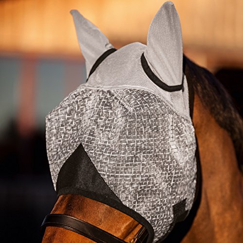 Kerbl 324515 - Máscara antimoscas con orejeras y protección UV, blanco, talla Pony