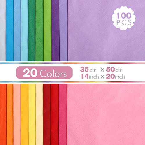 Kesote 100 Papel de Seda Papel de 20 Colores para Hacer Manualidades Decorativas (50 x 35 cm)