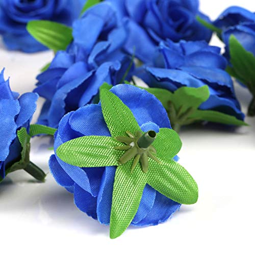 Kesote 50 Cabezas de Rosas Artificiales Flores Artificiales para Manualidades Decoración de Bodas Fiestas, Azul, 4 CM