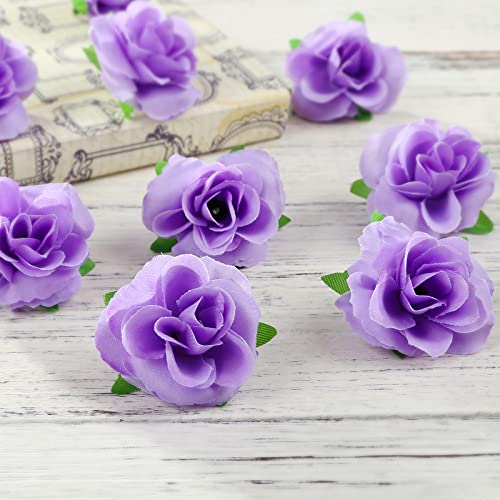 Kesote 50 Cabezas de Rosas Artificiales Flores Artificiales para Manualidades Decoración de Bodas Fiestas, Violeta, 4 CM