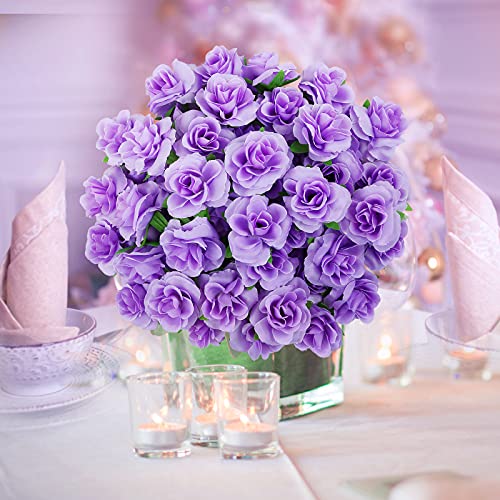 Kesote 50 Cabezas de Rosas Artificiales Flores Artificiales para Manualidades Decoración de Bodas Fiestas, Violeta, 4 CM