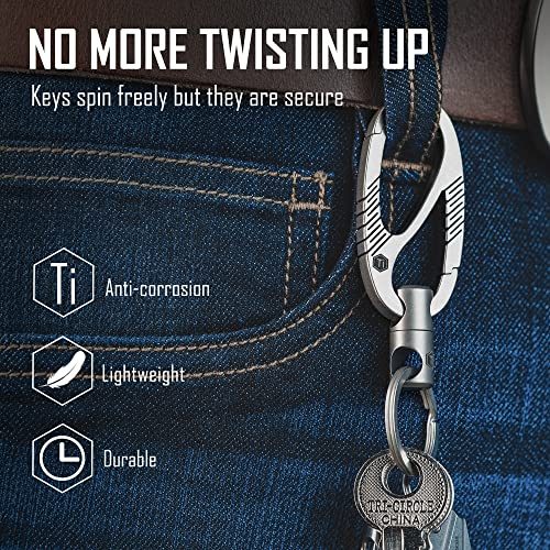 KeyUnity KM09 Clip de llavero con mosquetón de titanio, organizador de porta llaves EDC de liberación rápida de doble puerta con conector para llavero para hombres y mujeres