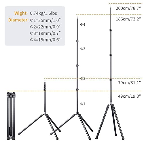 K&F Concept Soporte para iluminación, 2 Pack Tripode de Luz para Fotografía, Soporte iluminacion Fotografia Plegable 200cm y 180° Ajustable y Aluminio Ligero