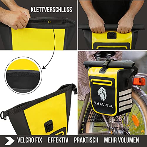 KHALISIA - Bolsa de bicicleta 3 en 1 - Bolsa portaequipajes impermeable - Mochila para bicicleta con reflectores - Sostenible - Sin PVC