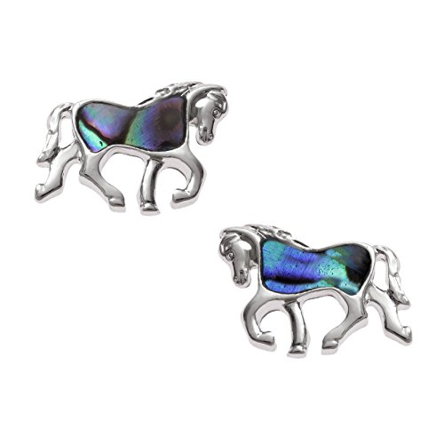 Kiara joyas caballo Stud Pendientes con incrustaciones natural de Azul Verdoso Paua abulón., resistente a las manchas color plateado hipoalergénico chapado en rodio.