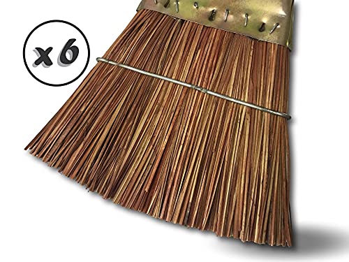 Kibros 711PAMX6 - Escoba tejida de fibra de piassava, mango de madera 130 cm, barrido exterior, terraza de garaje, montura de chapa bicromatada y casquillo de metal, diámetro 27 mm, ideal para hojas