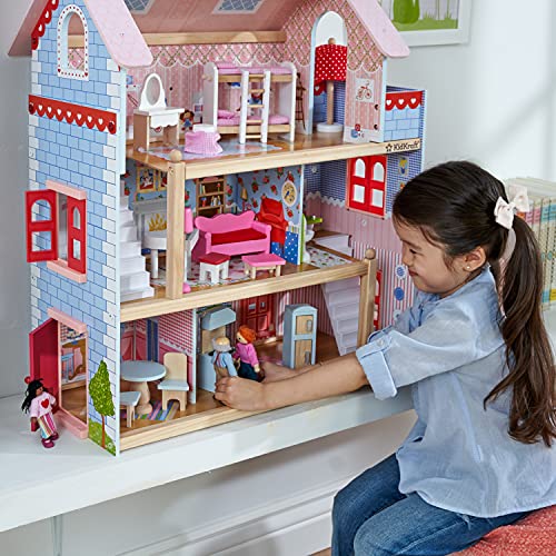 KidKraft 65054 Casa de muñecas de madera Chelsea Doll Cottage para muñecas de 12 cm con 16 accesorios incluidos y 3 niveles de juego