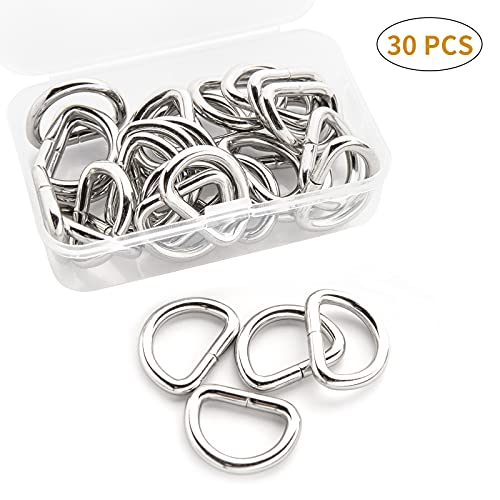 KIMI-HOSI 30 Piezas Anillas en D Plata Hebillas de Metal D-Rings para Hacer Bolso de Mano, Mochila, Bolsa de Equipaje, Collar para Mascotas, Accesorios de Bricolaje