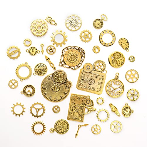KIMI-HOSI 40pcs Steampunk Engranajes Relojes Surtidos Metal Cogs Colgante Manualidades de Bricolaje para Sombreros Pulseras Decoración de Ropa - Dorado