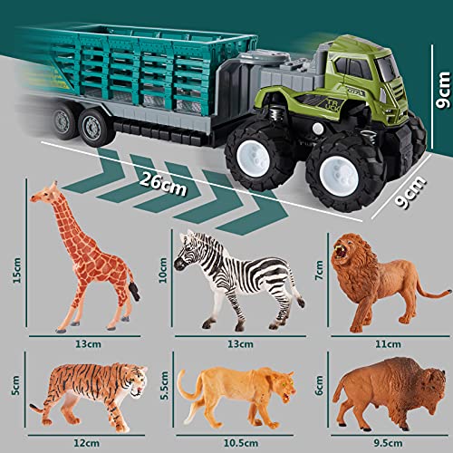 kimonca Camion de Transporte Figuras Animales Salvajes Juguete Educativo Regalos para 3 4 5 Años Niños Niñas