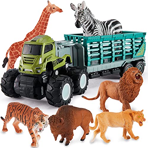 kimonca Camion de Transporte Figuras Animales Salvajes Juguete Educativo Regalos para 3 4 5 Años Niños Niñas