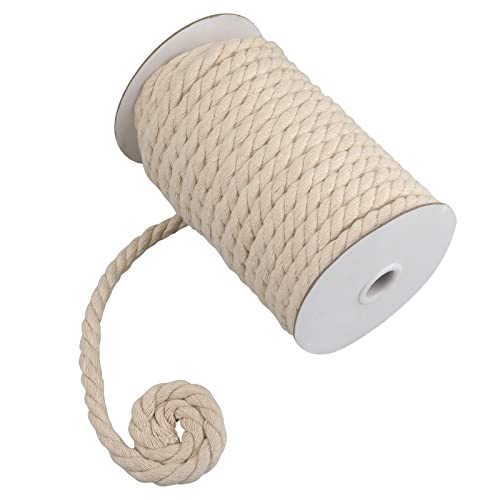 KINGLAKE Cuerda de algodón natural de 20 m, 8 mm, cuerda de macramé trenzada gruesa para manualidades, jardinería, envoltura, decoración