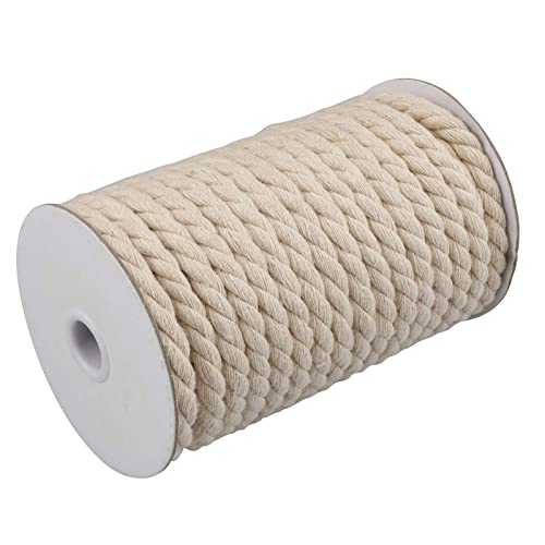 KINGLAKE Cuerda de algodón natural de 20 m, 8 mm, cuerda de macramé trenzada gruesa para manualidades, jardinería, envoltura, decoración