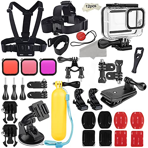 Kit de Accesorios para GoPro Hero 8, Juego de Accesorios para Cámara de Acción, Carcasa Impermeable + Filtros + Guinda para el Cuello +Montura de Ventosa+Montura de Pared