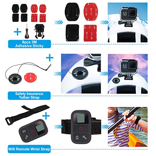 Kit de Accesorios para GoPro Hero 8, Juego de Accesorios para Cámara de Acción, Carcasa Impermeable + Filtros + Guinda para el Cuello +Montura de Ventosa+Montura de Pared