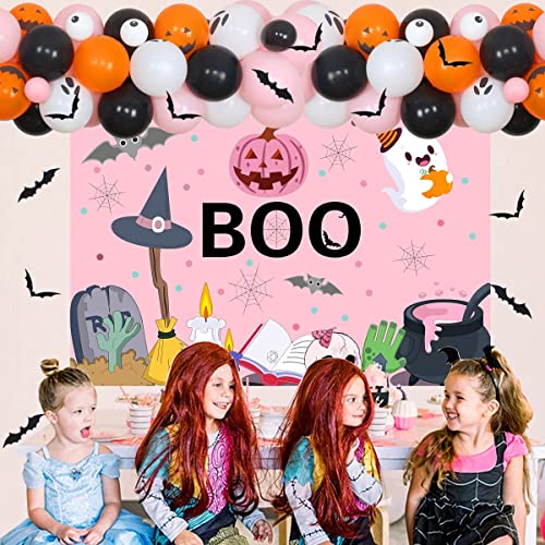 Kit de guirnalda de globos de Halloween, decoración de fiesta temática de Halloween, con diseño de globo de murciélago, pegatinas de pared para niñas, cumpleaños, baby shower