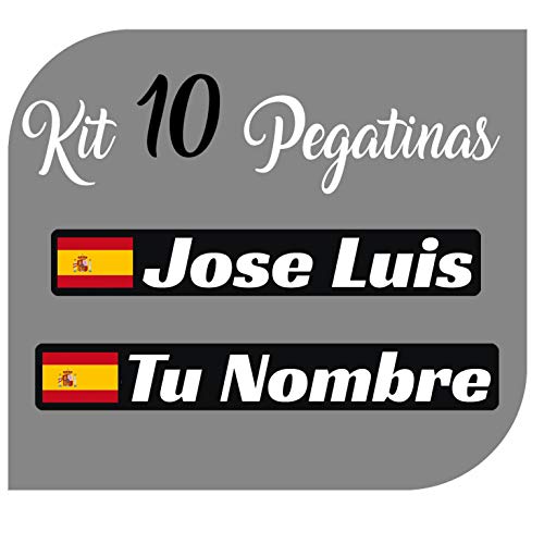 Kit x10 Pegatinas Vinilo Bandera España + tu Nombre - Bici, Casco, Pala De Padel, Monopatin, Coche, Moto, etc. Kit de Diez Vinilos (Pack Fuentes 2)