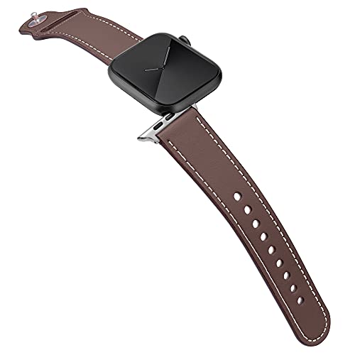 Kluck Correa de piel para Apple Watch Series 6 5 4 3 2 1 SE 44 mm 42 mm 38 mm 40 mm iWatch, correa de cuero para hombre y mujer, correa de repuesto (38 mm/40 mm, marrón oscuro)