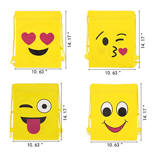 Konsait Emoji Bolsa de Cuerdas para Infantil (12Pack), Emoji Cordón Mochila Bolsas Regalo Cumpleaños Deporte Gimnasio Backpack para niños Niñas Fiesta de cumpleaños favores Decoraciones