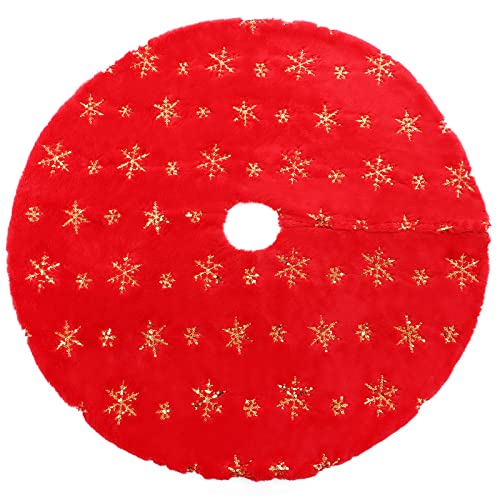 KONVINIT Falda de Árbol de Navidad Rojo Manta de árbol de Navidad Piel Sintética Christmas Tree Skirt para Fiesta de Navidad Decoración,90cm/35inch