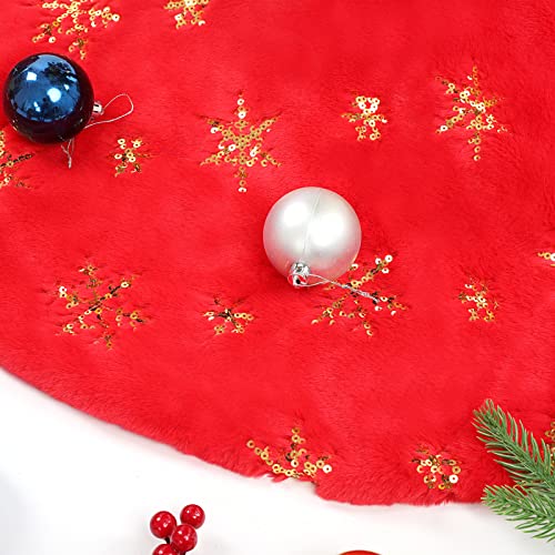 KONVINIT Falda de Árbol de Navidad Rojo Manta de árbol de Navidad Piel Sintética Christmas Tree Skirt para Fiesta de Navidad Decoración,90cm/35inch