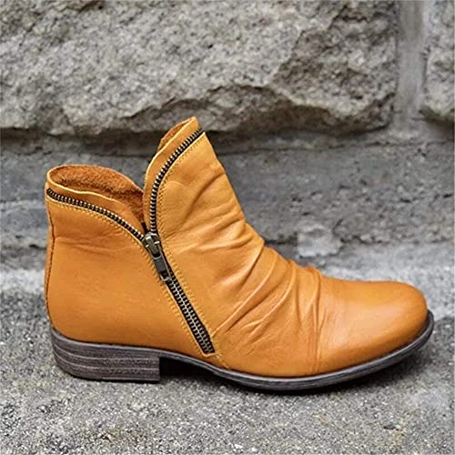 Kookmean Botas para mujer de tacón bajo Chelsea botas de mujer con cremallera botines antideslizantes suela ligera cómoda, Amarillo, 40.5 EU