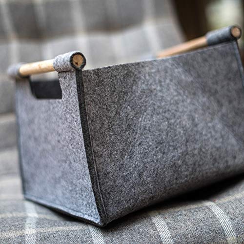 Korbond - Cesta de almacenamiento plegable, en forma de caja, de fieltro grueso gris y con asas de madera natural para organizar tus cosas  