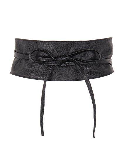 KRISP Cinturón Mujer Ancho Corsé Atado Cordón Cuero De Imitación, Negro, 14987-BLK-OS