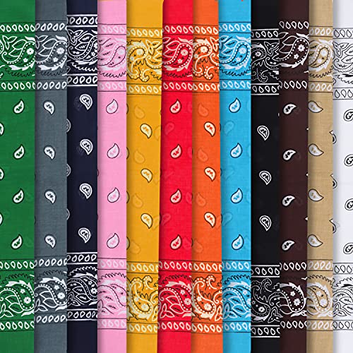 Kurtzy Set Pañuelo Cabeza de Algodón Colores Variados (Pack de 12) Bandana Hombre, Mujer y Niños Pañoleta Multiusos – Accesorio Pañuelo para Vaqueros, Mascotas y Cinta para la Cabeza