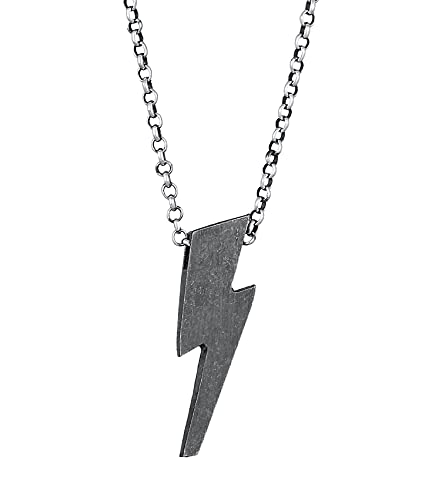 Kuzzoi Collar para hombre con colgante de rayo (20 mm) en plata de ley 925, cadena con símbolo geométrico de rayo para hombre, cadena de plata 925 oxidada con colgante, longitud de 55 cm