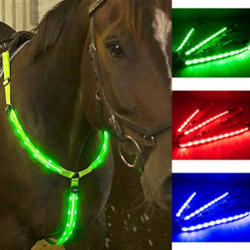 kylew Arnés de caballo LED para caballos, collar de peto de caballo de alta adherencia para montar equipo de seguridad ajustable al aire libre Equestrian pecho arnés