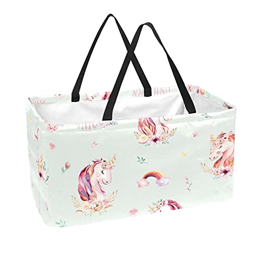 La bolsa de asas reutilizable del supermercado, la cesta de la compra grande, el potro rosado de la historieta del bolso del almacenamiento 50L